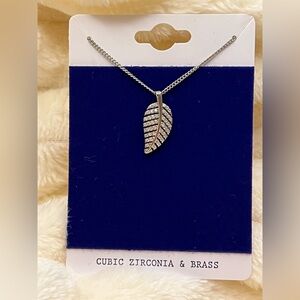 Cubic Zirconia Silver Leaf Necklace NWT